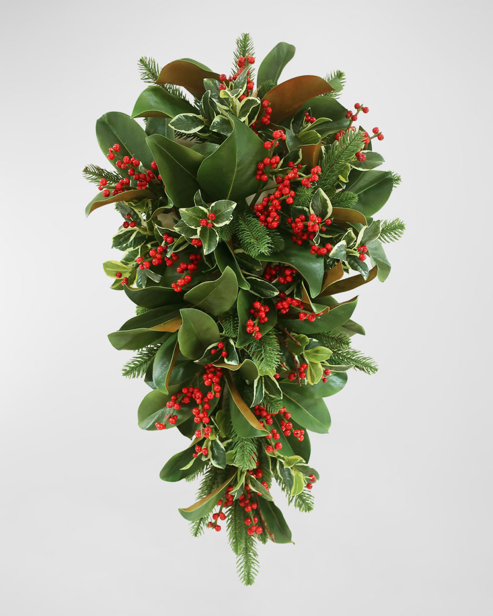 30" Holly Berry Boxwood Drop Christmas Door Spray